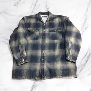 David Taylor Vtg Men’s Medium Ramie Flannel Shirt Jacket Sherpa Lined Pockets